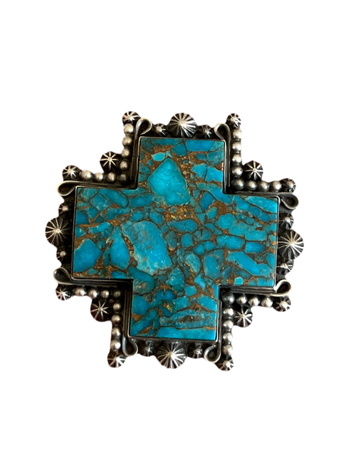 Rosella Paxson Blue Mohave Shepherd Hook Santa Fe Cross Pendant