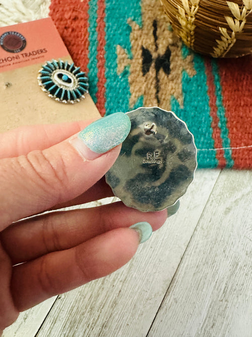 Old Pawn Needlepoint Sterling Silver & Turquoise Cluster Post Earrings