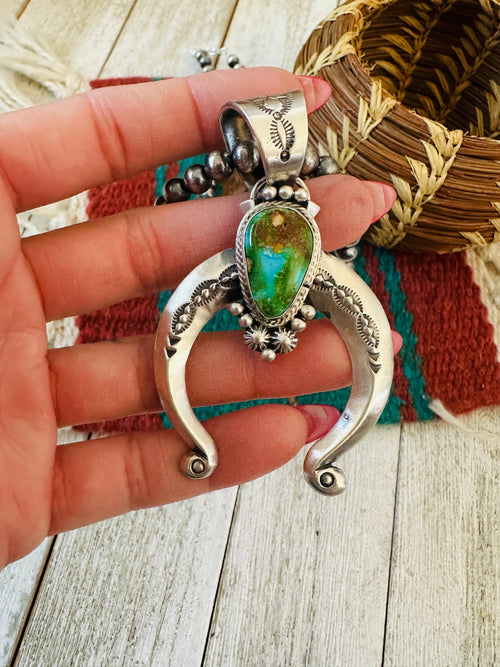 Navajo Sterling Silver & Sonoran Gold Turquoise Beaded Naja Necklace