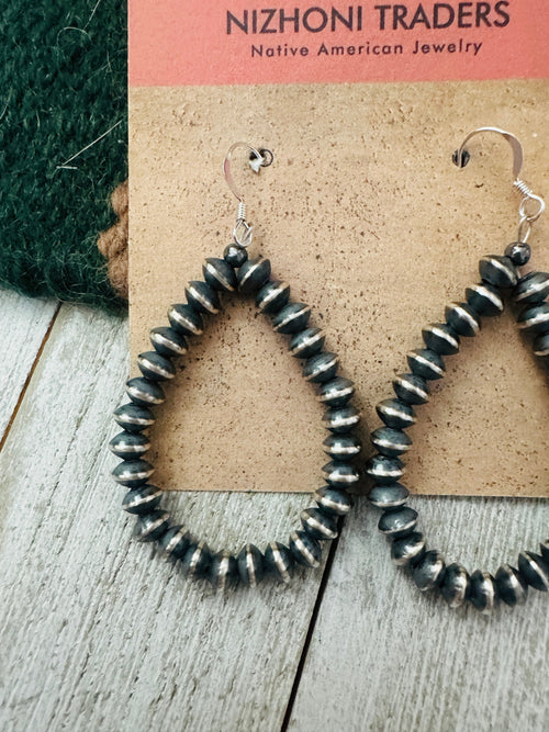 Handcrafted Sterling Silver Pearl Beaded Dangle Hoop Earrings