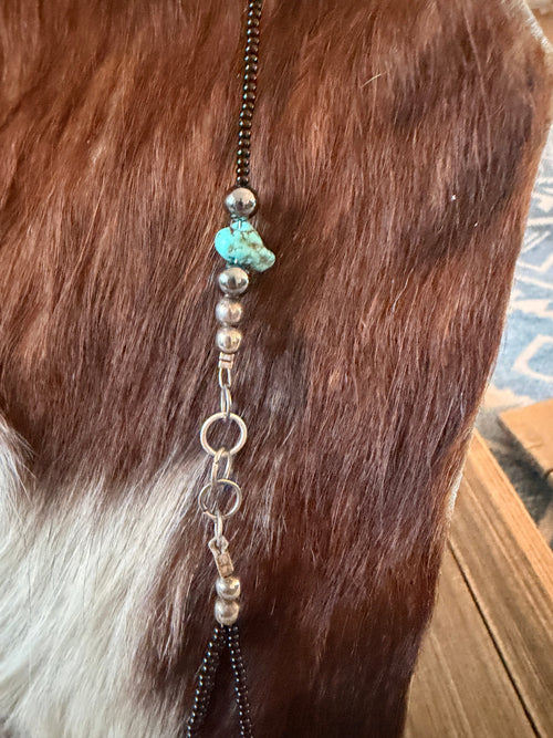 Old Pawn Handcrafted Turquoise, Hematite and Sterling Silver Beaded Necklace