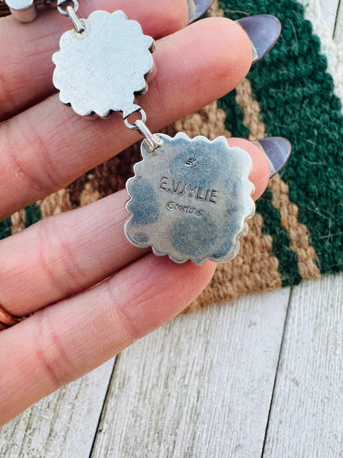 Handcrafted Old Pawn Kingman Turquoise And Sterling Silver Cluster Dangle Earrings