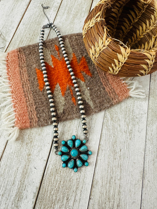 Navajo Sterling Silver & Turquoise Cluster Beaded Necklace