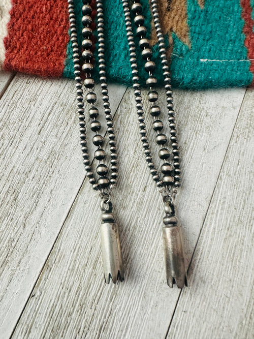 Handcrafted Turquoise & Sterling Silver Pearl Beaded Blossom Dangle Earrings