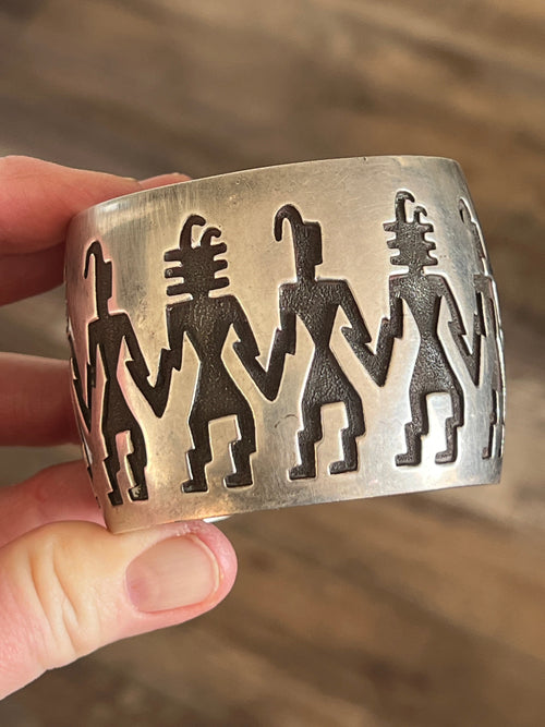 Handcrafted Vintage Sterling Silver Hopi Petroglyph Cuff