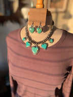 Navajo Sterling Silver and Kingman Turquoise Heart Charm Necklace and Earrings Set by Murphy Platero & Rose Martin
