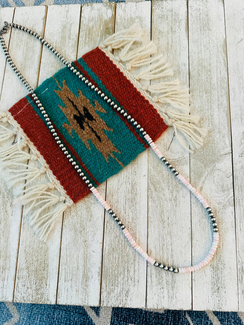 Navajo Sterling Silver Pearl & Queen Pink Conch 36” Beaded Necklace