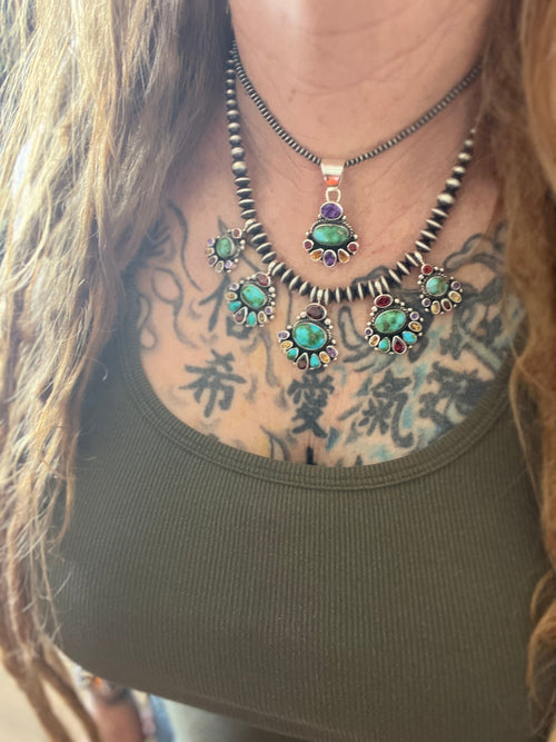 Handcrafted Sterling Silver Gems & Jewels Beaded Cluster Necklace and Earrings Set by Diane Wylie