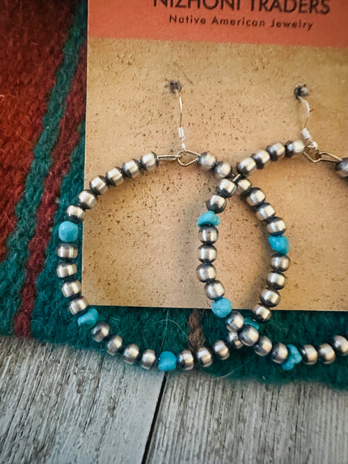 Handcrafted Turquoise & Sterling Silver Beaded Dangle Hoop Earrings