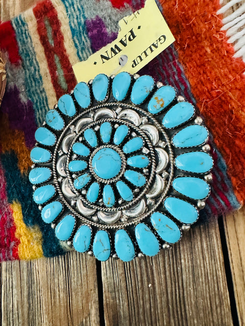 Old Pawn Handcrafted Turquoise and Sterling Silver Cluster Brooch/ Pendant