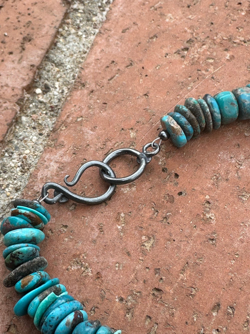 Handcrafted Kingman Turquoise & Sterling Silver 8mm Beaded Necklace