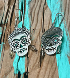 Frida Skull with Clear Beads Sterling Silver Earrings