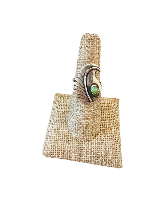 Old Pawn Navajo Sterling Silver & Turquoise Feather Ring Size 7.5