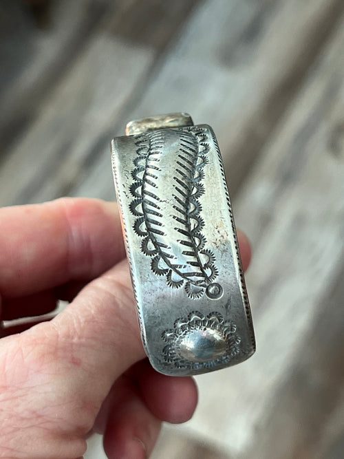 Hand Forged Old Pawn Sterling Silver & Turquoise Ingot Cuff Bracelet by Santa Fe Artist, Buffalo, The Zephyr