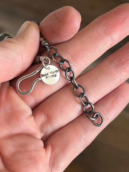 Navajo Made Electric Rainbow Sterling Silver, Turquoise and Spiny Oyster Single Strand Beaded Necklace by Rose Martin, 18 + 2 Inches