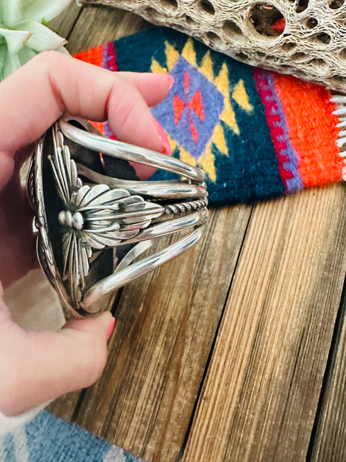 Old Pawn Sleeping Beauty Turquoise & Sterling Silver Cuff Bracelet /