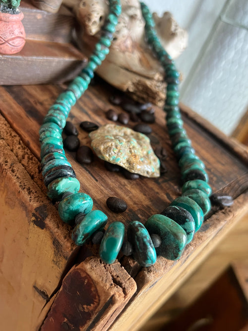 Kirby Smith Hand Strung Hubei Turquoise Heishi and Sterling Beaded Necklace