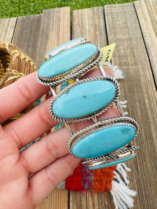 Handcrafted Old Pawn Sterling Silver & Turquoise Cuff Bracelet