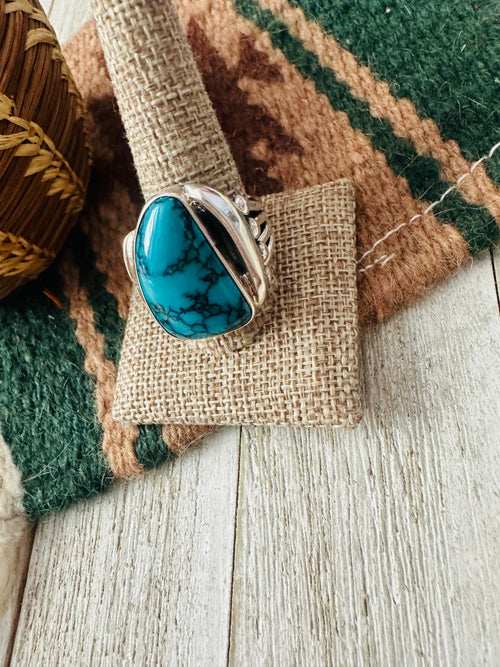 Handcrafted Old Pawn Turquoise and Sterling Silver Ring Size 11.5