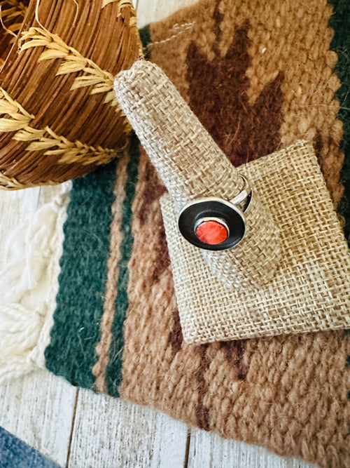 Handcrafted Old Pawn Sterling Silver & Red Spiny Ring Size 9.25