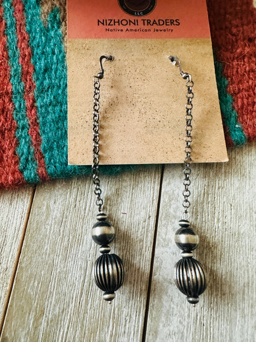 Handcrafted Sterling Silver Chain Beaded Dangle Earrings