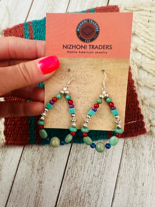 Handcrafted Multi Stone & Sterling Silver Dangle Hoop Earrings