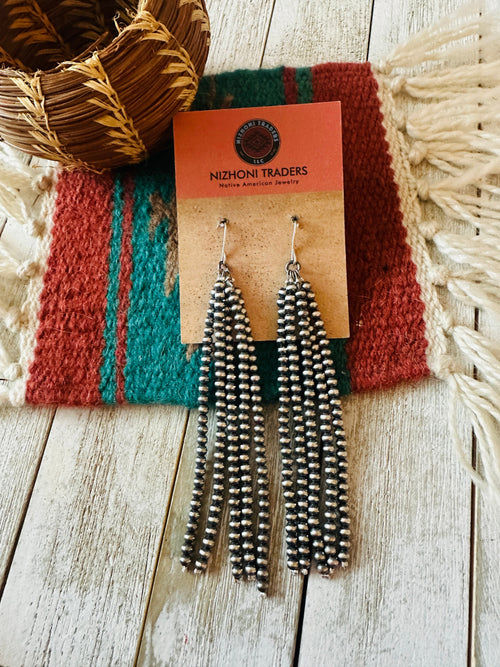 Handcrafted Sterling Silver Pearl Beaded Tassel Dangle Earrings