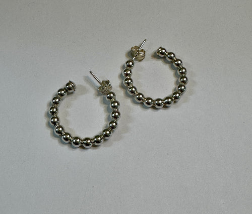 Beaded Hoops Sterling Silver 1”