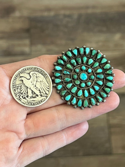 Vintage Old Pawn Sterling Silver and Turquoise Cluster Brooch, Unsigned