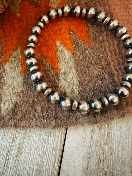 Navajo Sterling Silver Pearl Beaded Stretch Bracelet