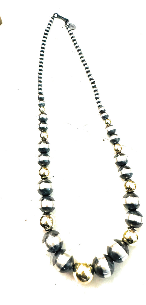 Handcrafted Sterling Silver & Gold Beaded 18” Necklace