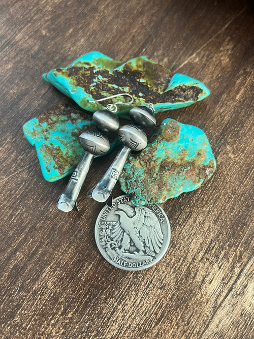 Navajo Sterling Silver Hand Stamped Bead and Blossom Earrings by Presley Haley