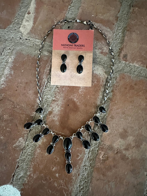 Handcrafted Sterling Silver & Black Onyx Necklace and Earring Set by Lucian Koinva