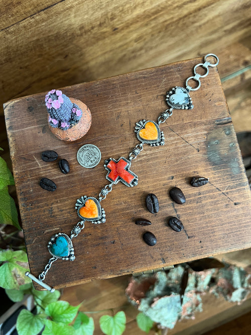 Diane Wylie Handcrafted Sterling Silver, Spiny Oyster, Turquoise & White Buffalo Link Bracelets