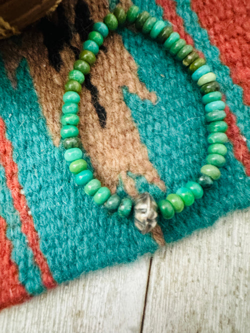 Handcrafted Turquoise & Sterling Silver Beaded Stretch Bracelet
