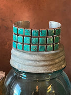 Handcrafted Vintage Sterling Silver and Turquoise Triple Row Square Stone Cuff /
