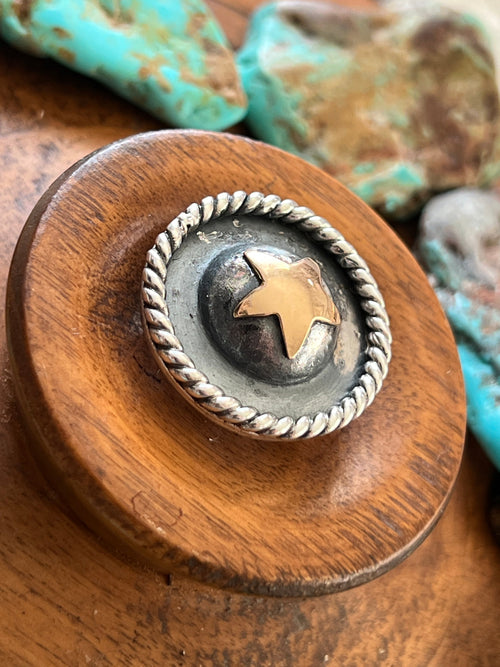 Sterling Silver Concho Slide with Brass Star Detail