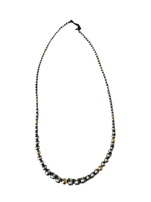 Navajo Sterling Silver & Gold Beaded 16” Necklace