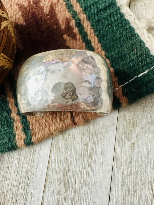 Handcrafted Old Pawn Hammered Sterling Silver Cluster Cuff Bracelet