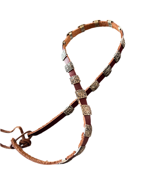 Leather and Sterling Silver Concho Slide Hat Band, Mahogany Leather