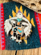 Vintage Navajo Sterling Silver & Multi Stone Inlay Eagle Dancer Bolo Slide