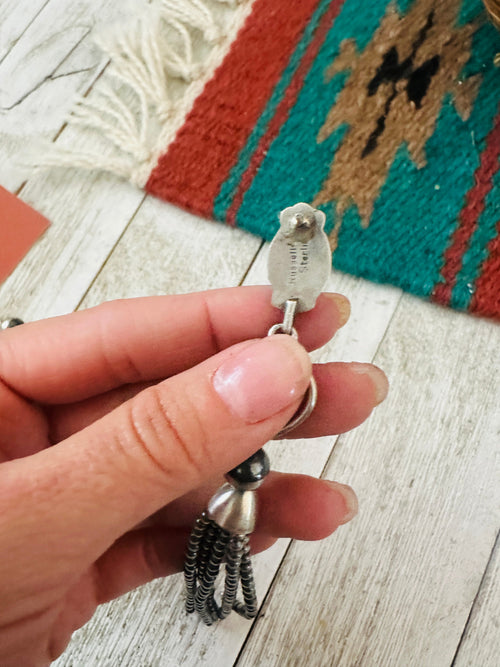 Handcrafted Turquoise & Sterling Silver Pearl Beaded Tassel Dangle Earrings