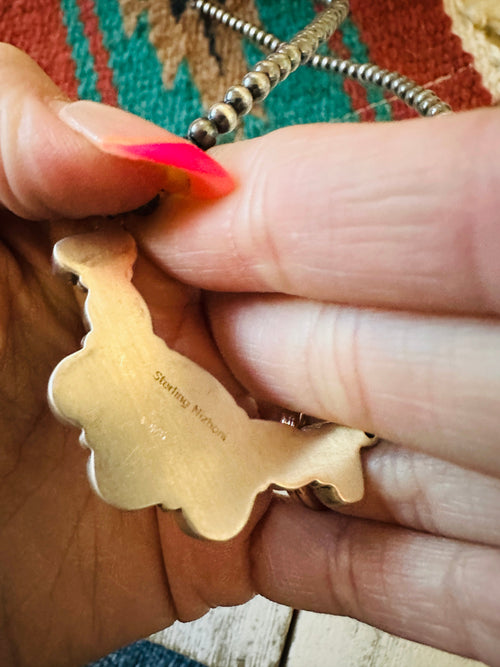 ** Christmas Collection ** Handmade Sterling Silver, Turquoise & Coral Necklace Signed Nizhoni