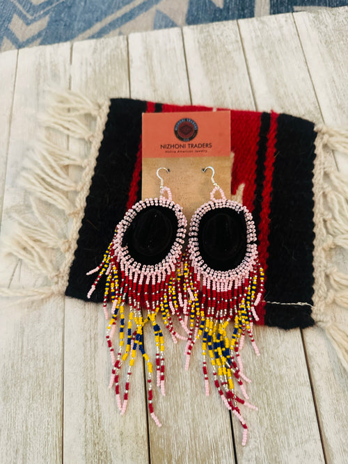 Navajo Beaded Cowboy Hat Dangle Earrings