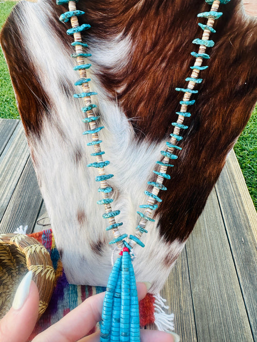 Old Pawn Handcrafted Heishi and Turquoise Beaded 30” Jacla Necklace