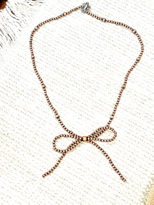 Handmade Copper Bow Beaded Necklace