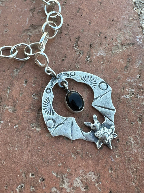 Halloween Collection Sterling Silver & Onyx Bat Charm