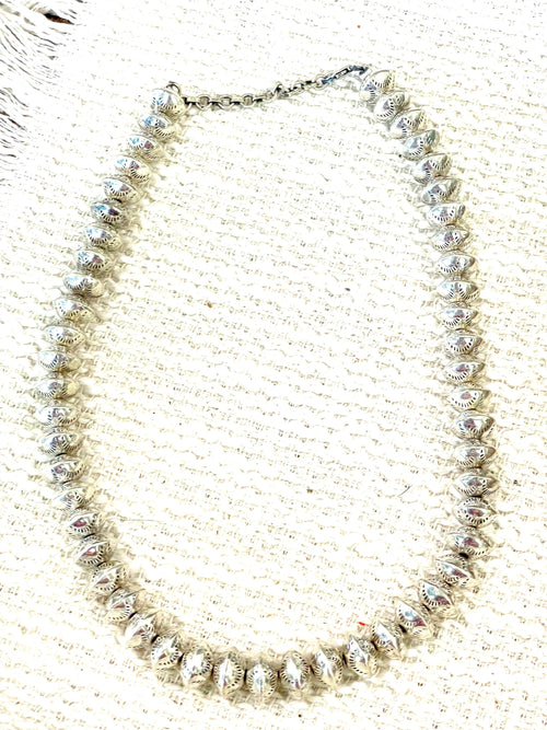 Handmade Sterling Silver 14 MM Beaded Necklace