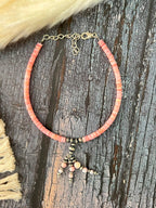 Handmade Sterling Silver Queen Pink Conch Collection: Beaded Anklet "Signed Nizhoni"