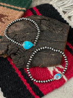 Handmade Sterling Silver Golden Hills and Sierra Bella Turquoise Stretchy Beaded Bracelet Signed Nizhoni